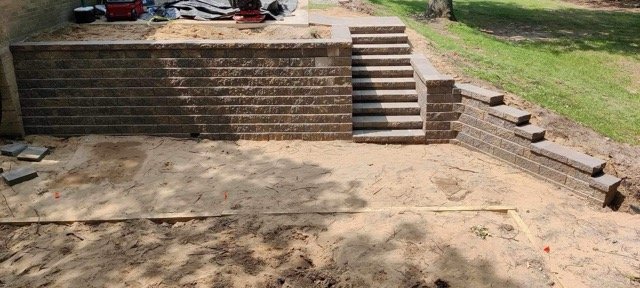 Finished retaining wall and steps